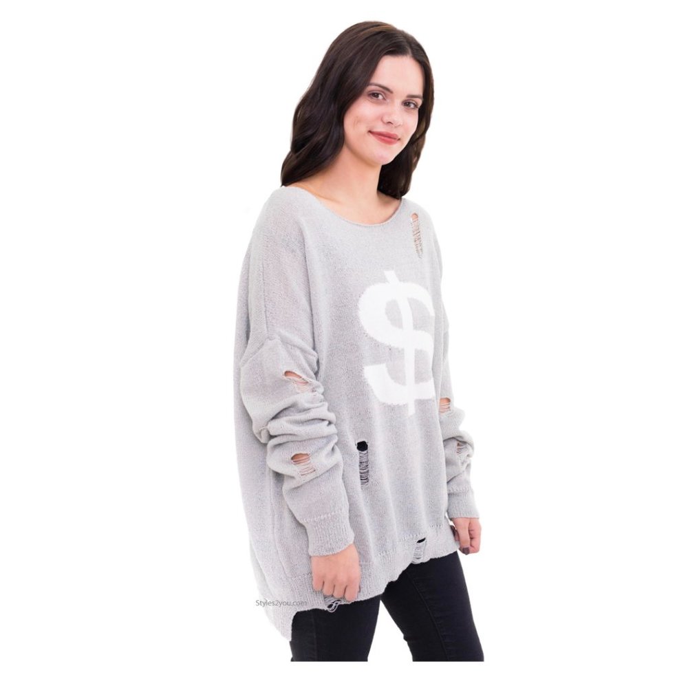 Easel Brand Dollar Distressed Sweatshirt NWT